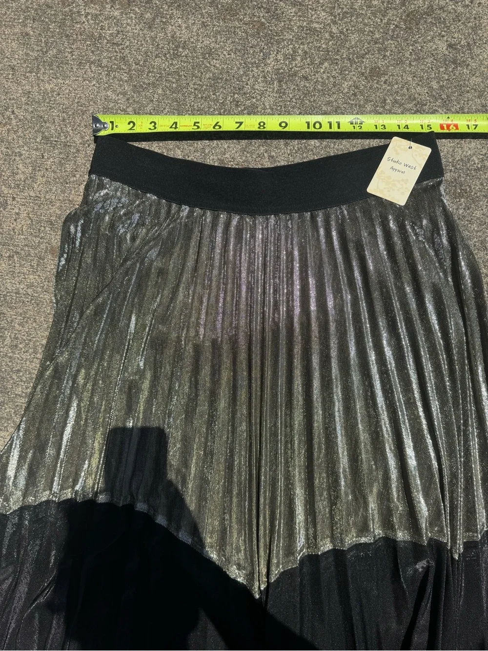 Studio West Metallic Olive-Gold and Black Pleated Midi Skirt Large Festival - Picture 11 of 12